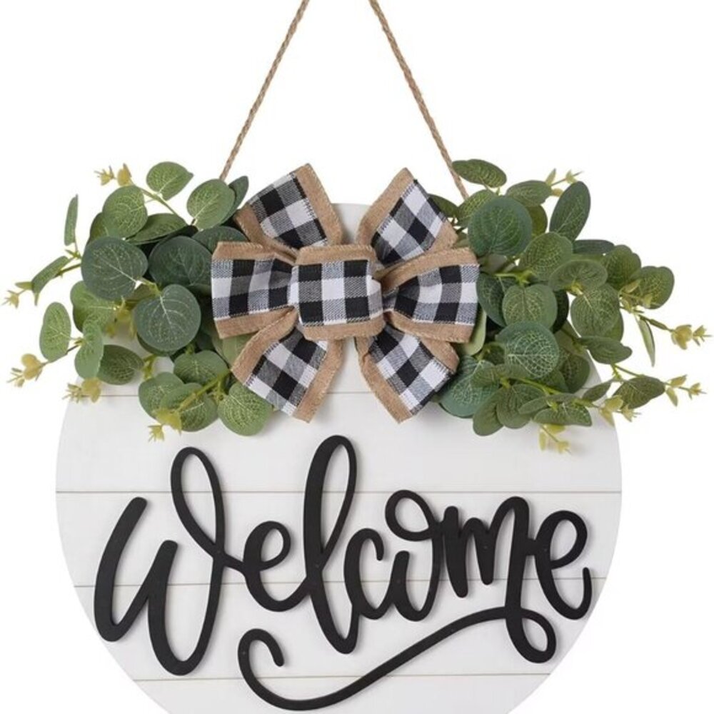Welcome Sign for‎ Front Door Porch Decor Farmhouse Wreath Wall Garder Decor